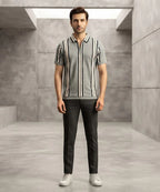 MEN'S T-SHIRT COLLAR GREY STRIPE Old Money TSH-7161