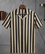 Men's Casual Shirt Half Sleeves - SHC-3069 Beige Stripe ( ORG ) - Beige - View 2