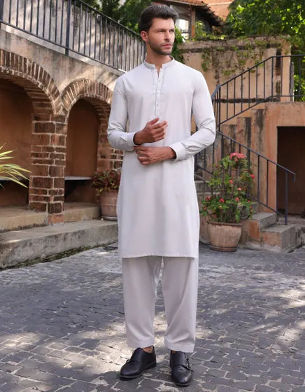 SMOKE GREY BLENDED KAMEEZ SHALWAR
