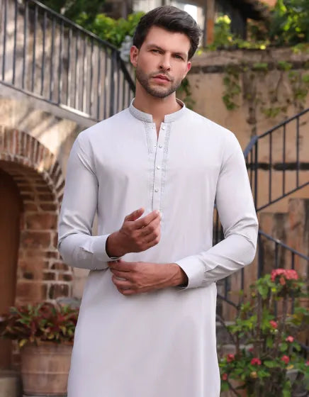 SMOKE GREY BLENDED KAMEEZ SHALWAR