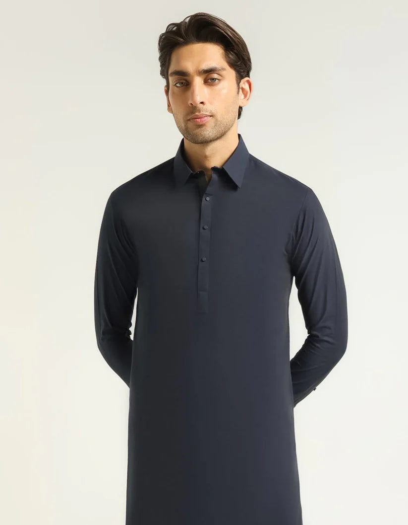 navy blue cotton casual kameez shalwar