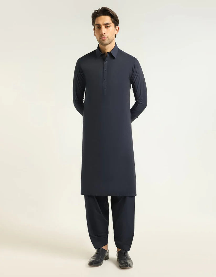 navy blue cotton casual kameez shalwar