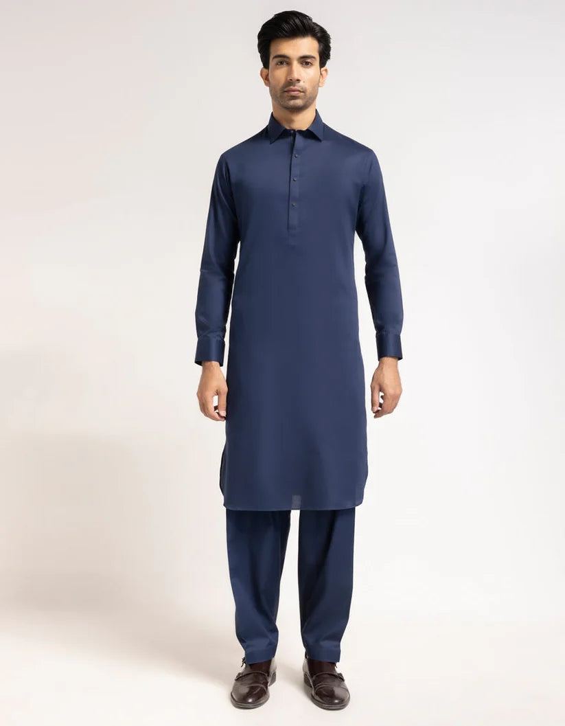 navy blue cotton plain kameez shalwar