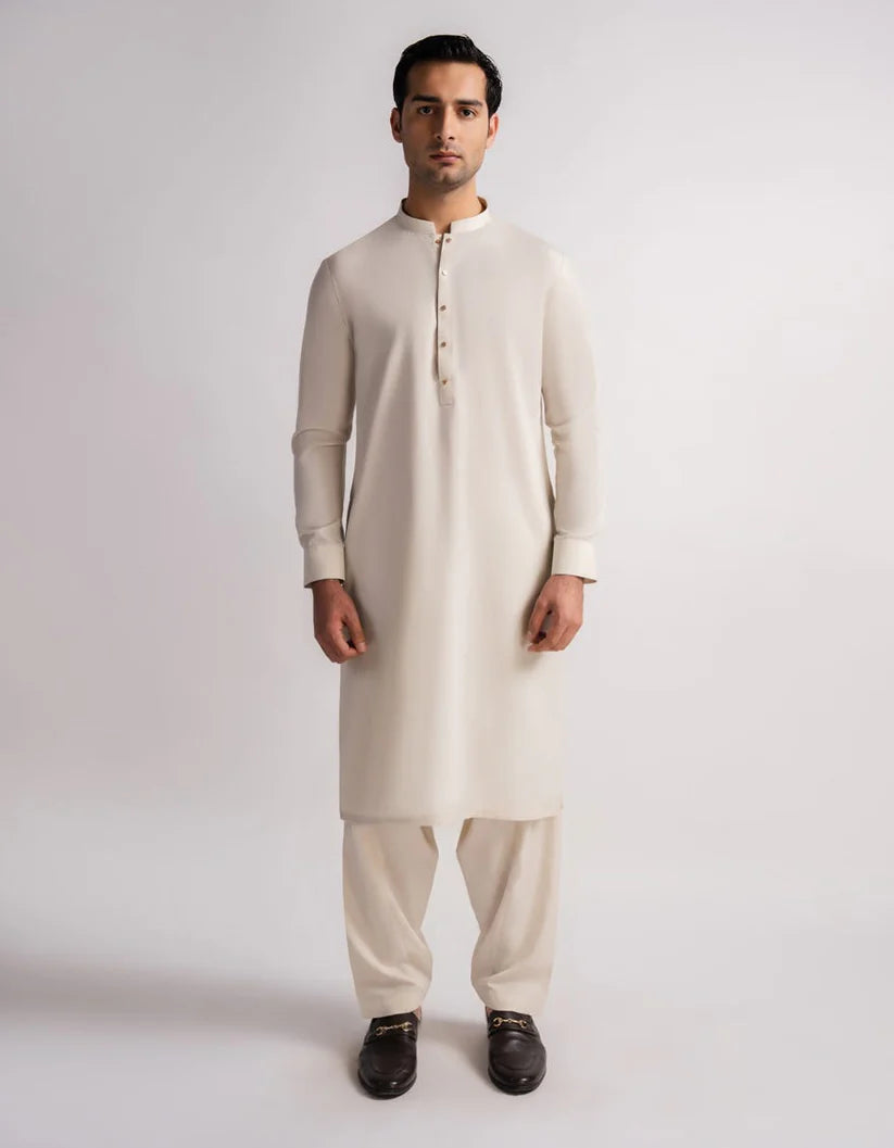 cream casual kameez shalwar