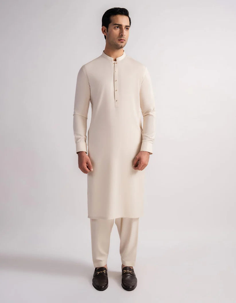cream casual kameez shalwar