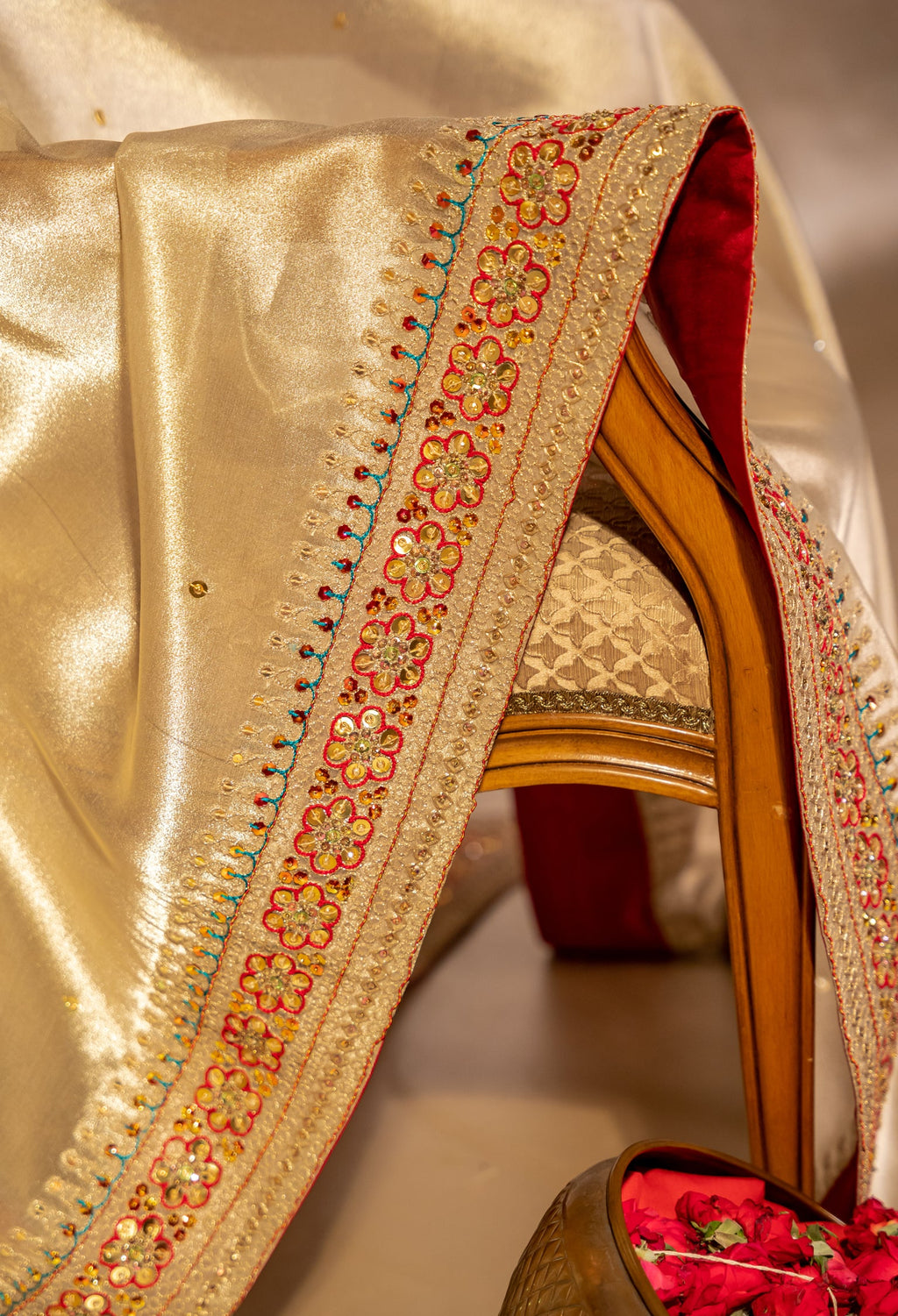 Hyderabadi Khara Dupatta - Gold Embroidered Luxury Shawl - Buy Online Pakistan