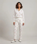 Women's Western Longline Collared Shirt White Printed LSH-0105
