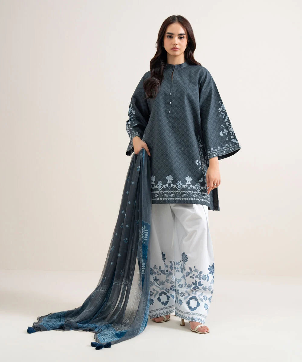 3 Piece - Printed Cotton Suit
