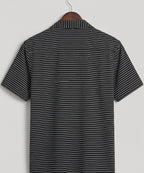 Men’s Pinstripe Drawstring Half Sleeves Shirt– Relaxed Fit - SHC-3067 Black stripe - Black - View 4