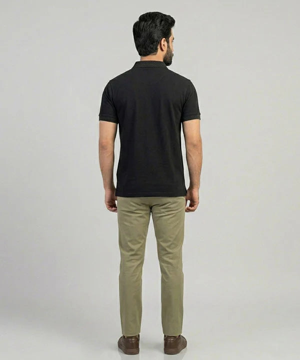 Premium Ribbed Collar Basic Polo T-Shirt Black TSH-7162