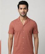 Men’s Pinstripe Drawstring Half Sleeves Shirt– Relaxed Fit - SHC-3067 Maroon Stripe - Maroon - View 4
