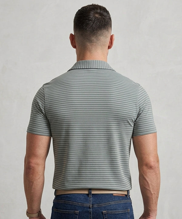 Men’s Pinstripe Drawstring Half Sleeves Shirt– Relaxed Fit - SHC-3067 Green Stripe - Green - View 4