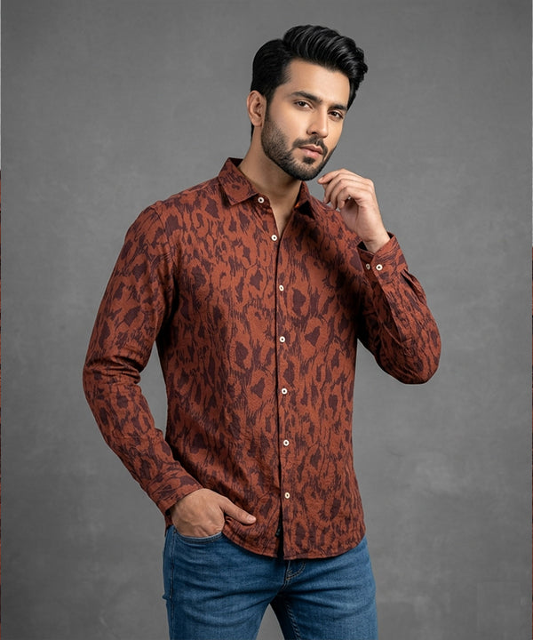 Men's Casual Shirt - Shc-1974 Printed Maroon - Maroon - View 1