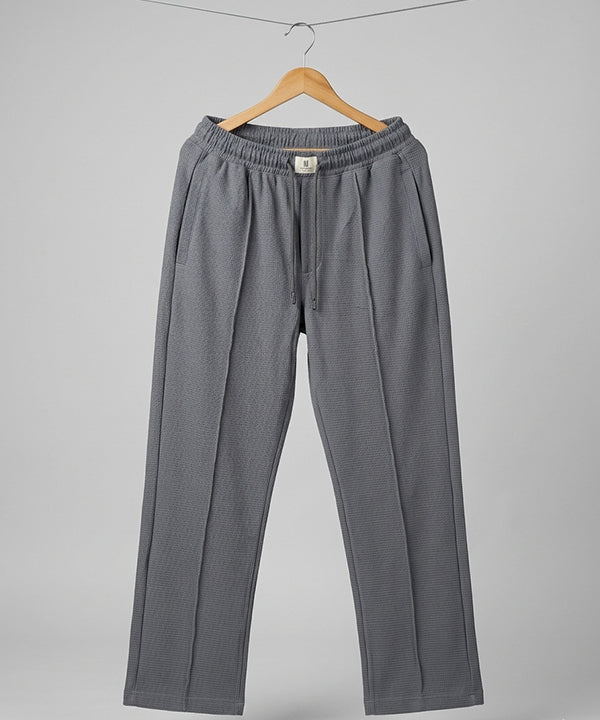 Waffle Knit Elastic Waist Trousers - D Grey Lwr-0694 - Grey - View 3