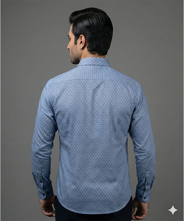 Men'S Dress Shirt - Texture Blue Dsh-0289 - Blue - View 3