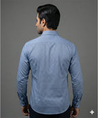 Men'S Dress Shirt - Texture Blue Dsh-0289 - Blue - View 3