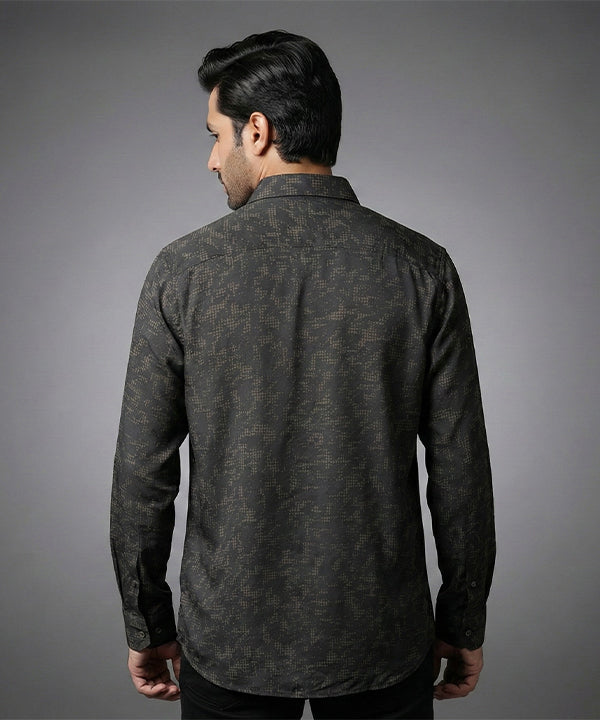 Men's Casual Shirt - Texture Black Shc-1972 Strech Fabric - Black - View 3