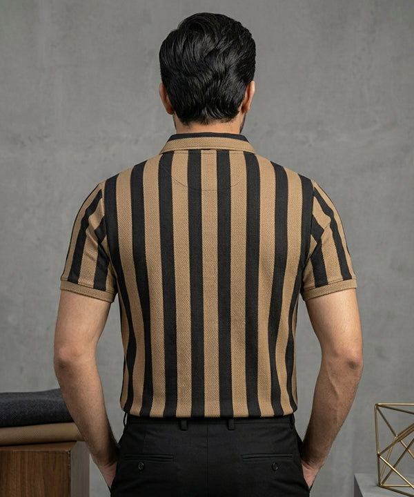 Men'S T-Shirt Collar Brown Stripe Tsh-7160 - Brown - View 5