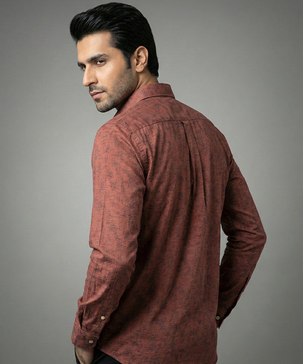 Men's Casual Shirt - Texture Maroon Shc-1972 Strech Fabric - Maroon - View 3