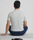 Men’s Pinstripe Drawstring Half Sleeves Shirt– Relaxed Fit - SHC-3067 Grey Stripe - Grey - View 4
