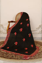 Black Grace - Dupatta - Handcrafted Raw Silk Shawl by Vashah - Shopping Karado