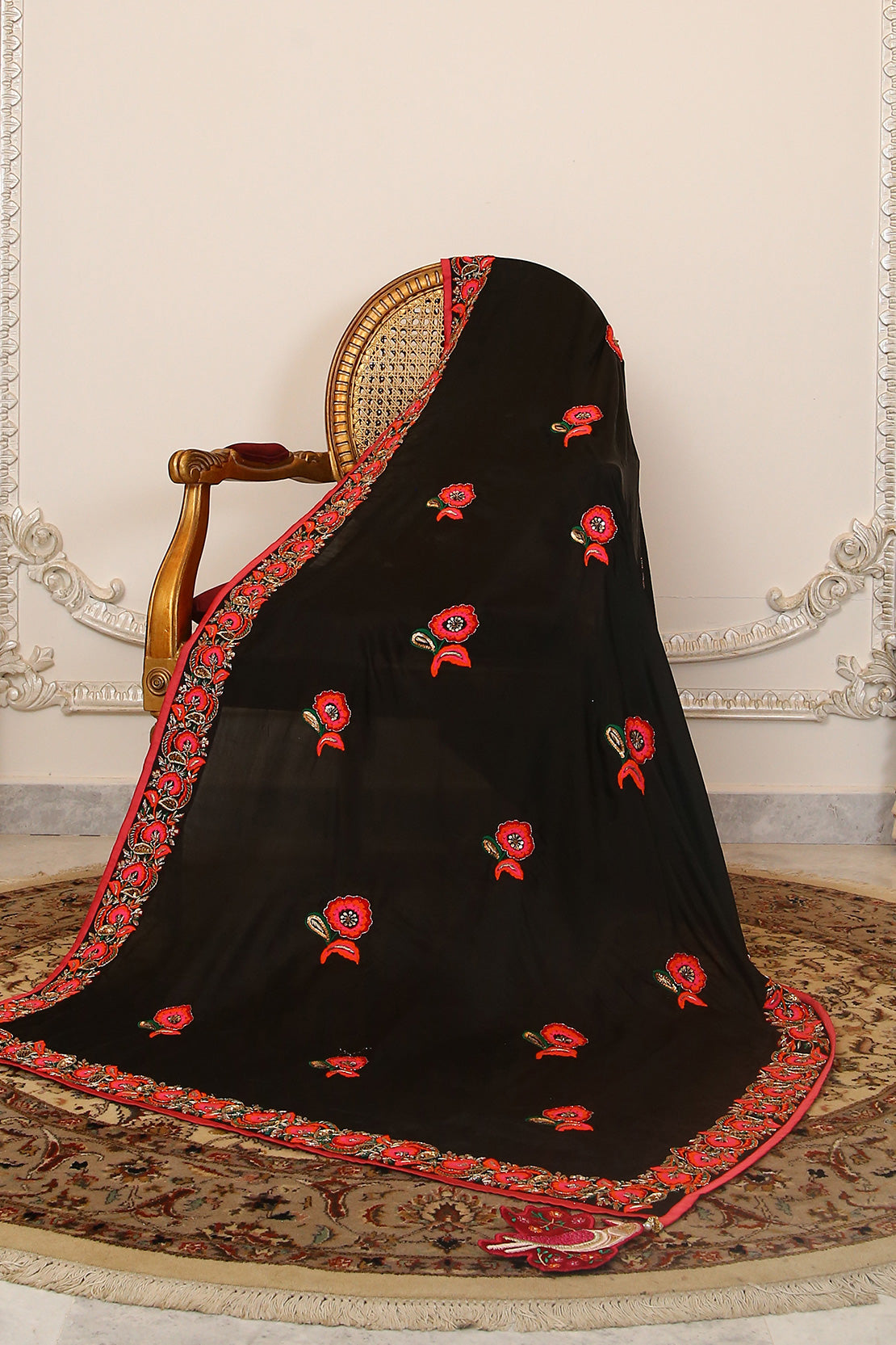 Black Grace - Dupatta - Handcrafted Raw Silk Shawl by Vashah - Shopping Karado