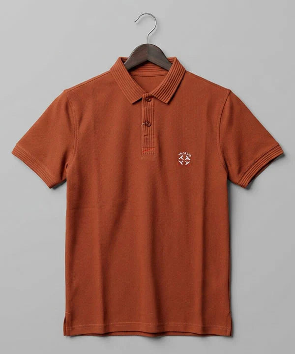Premium Ribbed Collar Basic Polo T-Shirt Rust TSH-7162