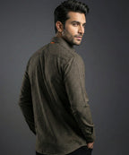 Men's Casual Shirt - Texture Black Shc-1971 Strech Fabric - Black - View 3