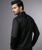 Men's Casual Shirt - Black Stripe Shc-1972 Strech Fabric - Black - View 3