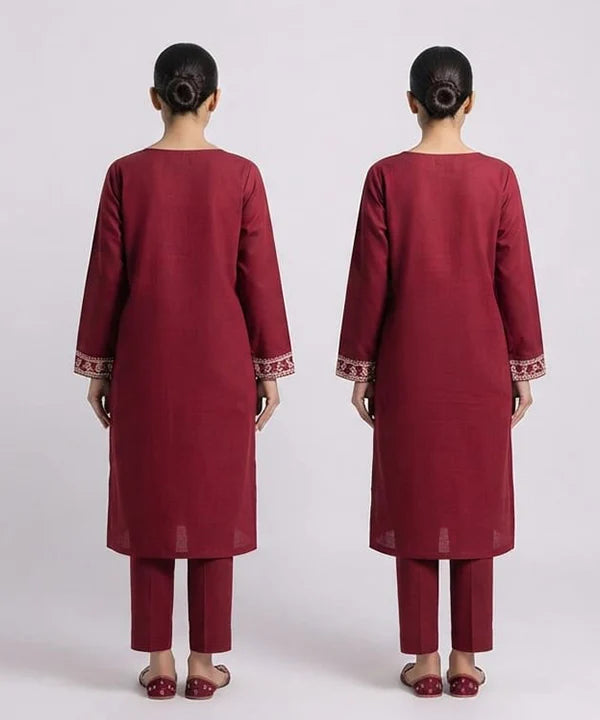 Women's Eastern Maroon Embroidered 3-piece 0004