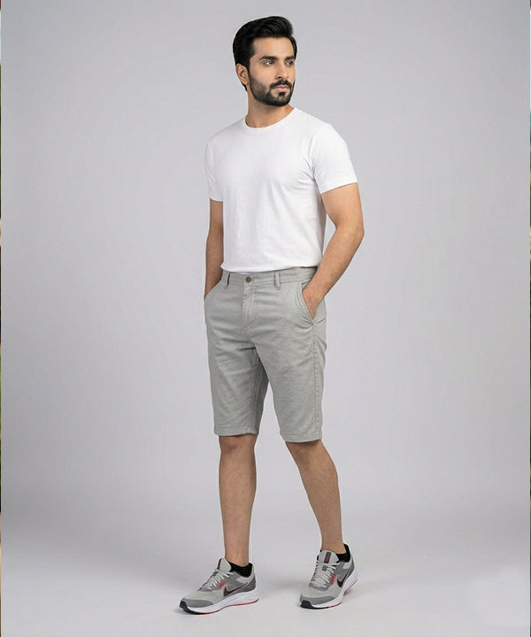 Men’S Summer Cotton Texture Grey Shorts- Br-0102 - Grey - View 2