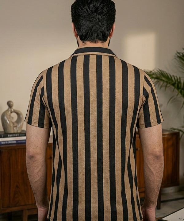 Men's Casual Shirt Half Sleeves - SHC-3069 Brown Stripe ( ORG ) - Brown - View 3