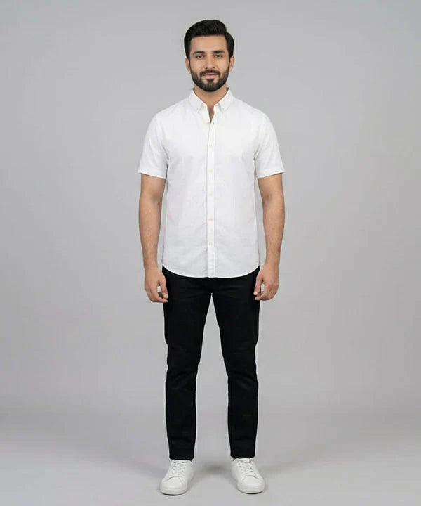 Men's Casual White Half Sleves Shc-1846