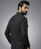 Men's Casual Shirt - Texture Black Shc-1970 Strech Fabric - Black - View 3