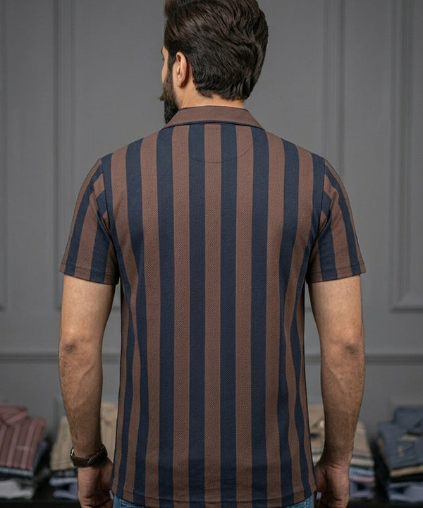 Men's Casual Shirt Half Sleeves - SHC-3069 Navy blue Stripe ( ORG ) - Navy - View 3