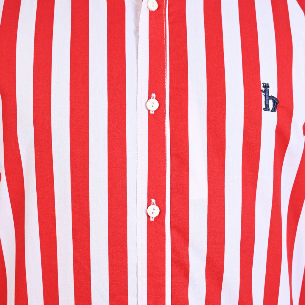 Men's Casual Stripe Red Half Sleves Shc-1847 - Red - View 3