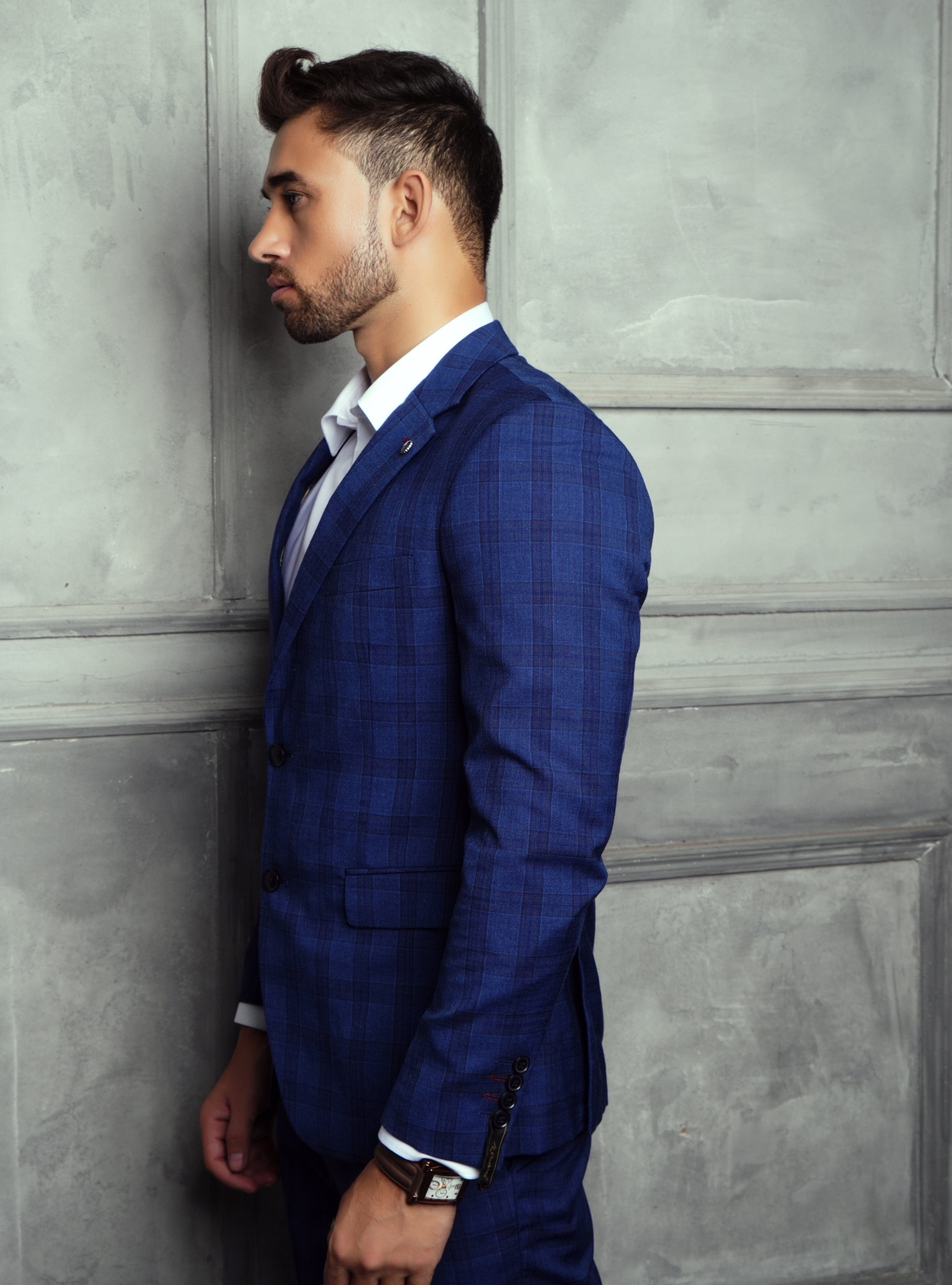 Formal Checkered Suit Gst-0053 Blue Chk - Blue - View 3