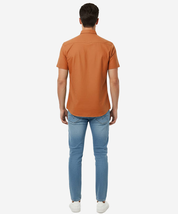 Men's Casual Shirt Half Sleeves - Rust Shc-1927 Strech Fabric - Rust - View 3