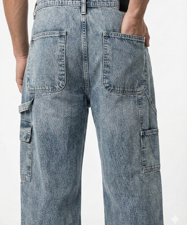 Men's Baggy Carpenter Denim - Wash Blue Jp-2080 - Blue - View 3