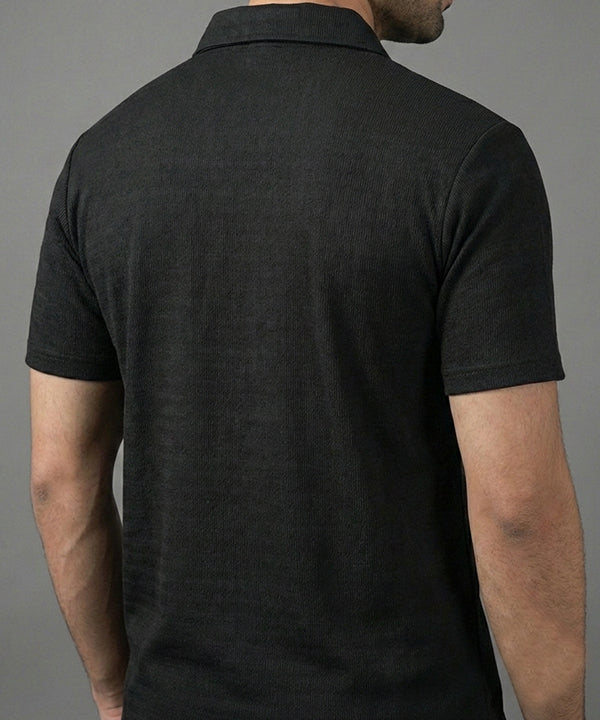 Men'S T-Shirt Collar Black Tsh-7026 - Black - View 3