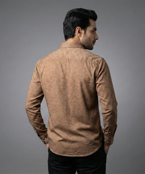 Men's Casual Shirt - Texture Brown Shc-1971 Strech Fabric - Brown - View 3