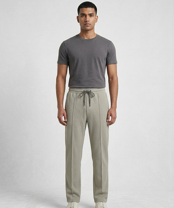 Waffle Knit Elastic Waist Trousers - Green Lwr-0694 - Green - View 3
