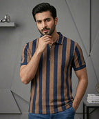 Men'S T-Shirt Collar Navy Stripe Tsh-7160 - Navy - View 1