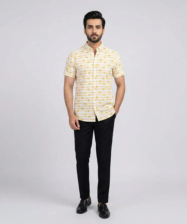 Men's Casual Printed Yellow Half Sleves Shc-1777