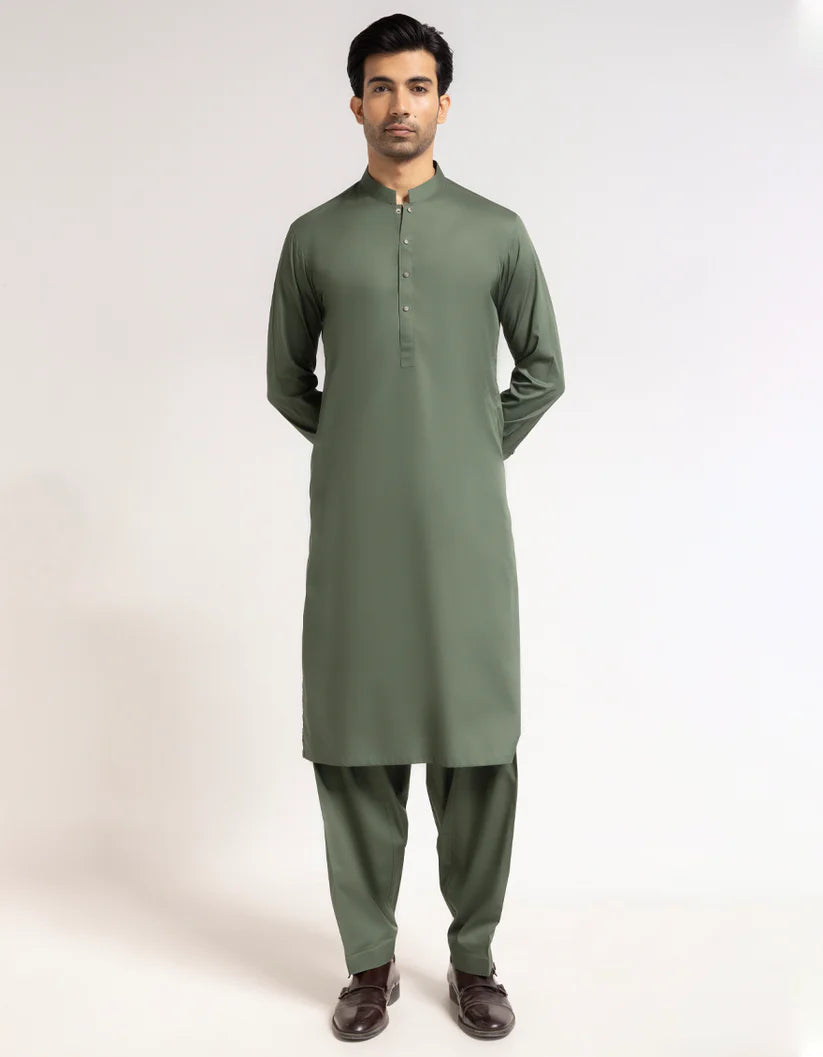 green cotton casual kameez shalwar