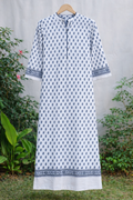 Kerry Dark Blue Hand Block Printed Cotton Shirt/Kurta – Traditional Elegance