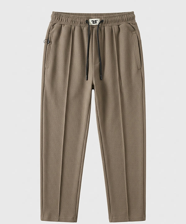 Waffle Knit Elastic Waist Trousers - Coffee Lwr-0694 - Coffee - View 4