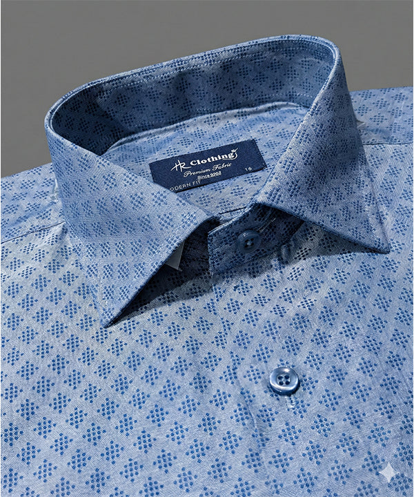 Men'S Dress Shirt - Texture Blue Dsh-0289 - Blue - View 4