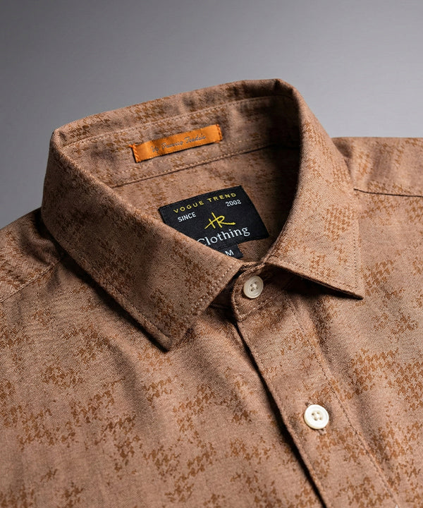 Men's Casual Shirt - Texture Brown Shc-1971 Strech Fabric - Brown - View 4
