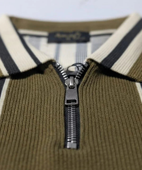 MEN'S T-SHIRT COLLAR GREEN STRIPE Old Money TSH-7161